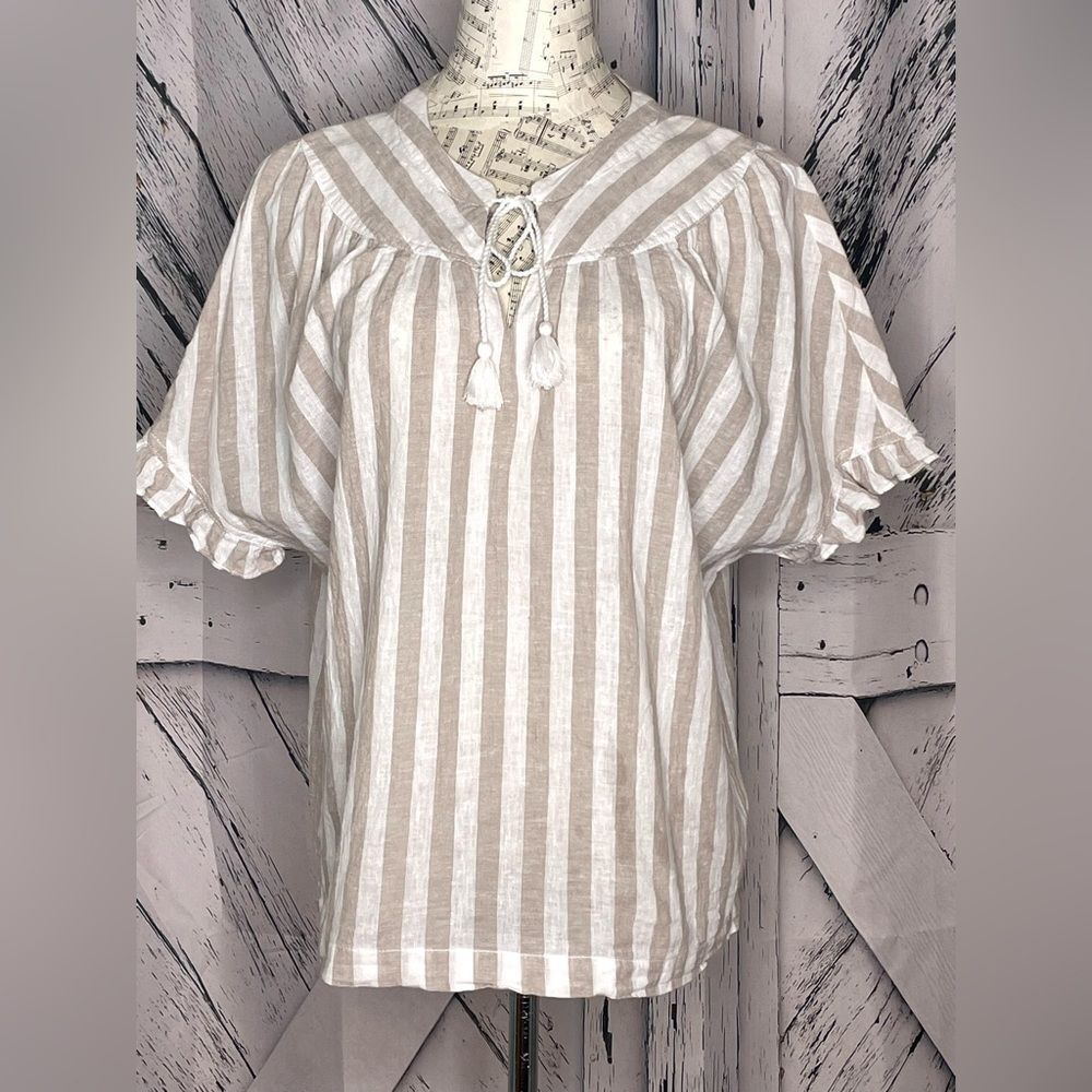 BeachLunchLounge Striped Linen Blend Top Small